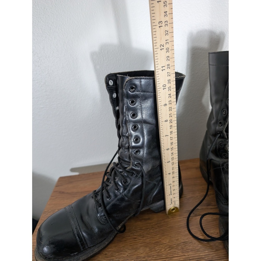 Vintage Men  Siz11 Black Leather Paratrooper Jump Boots Cap Toe Combat Military - Picture 12 of 16